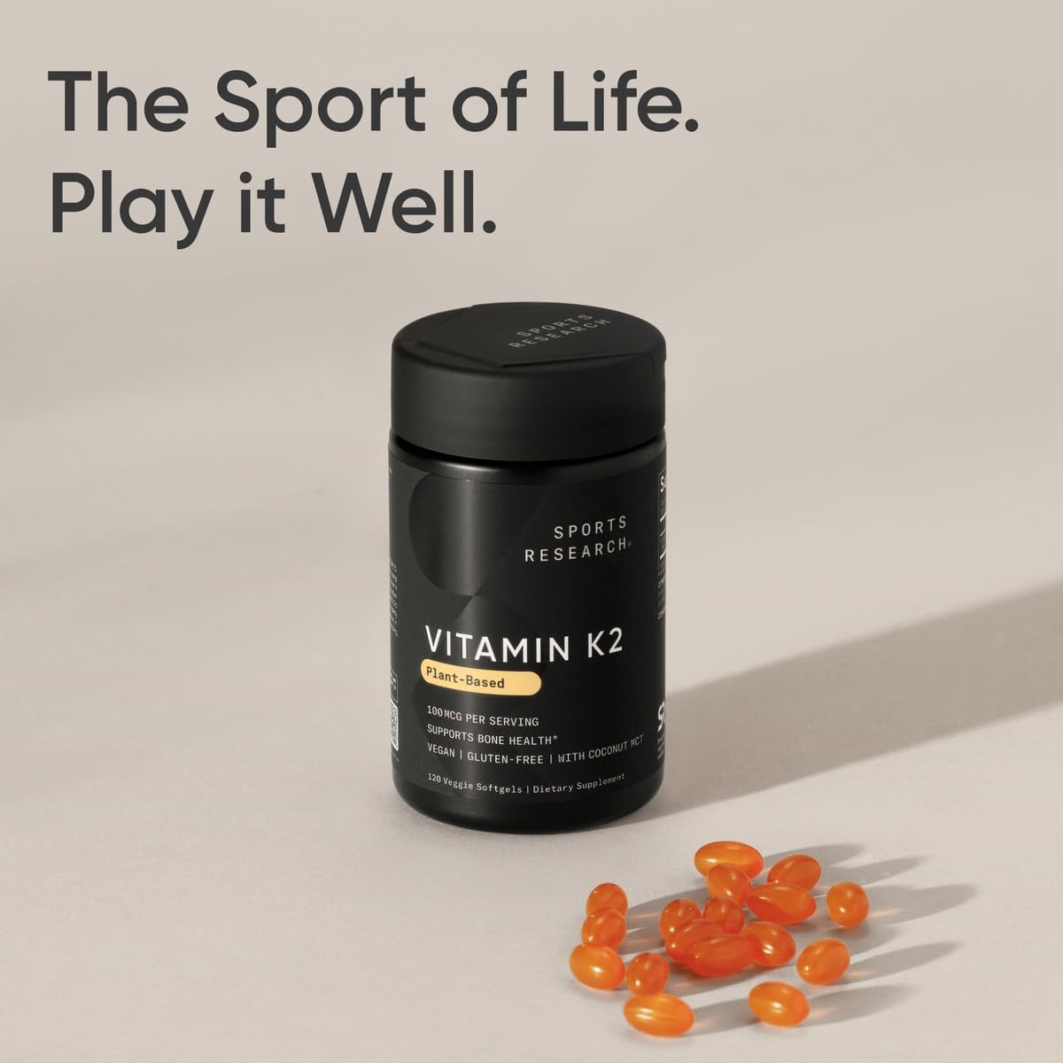 Sports Research Vitamina K2 (como MK-7) 100 mcg con Aceite MCT de Coco - 120 Cápsulas Blandas Veganas (Suministro para 4 Meses)