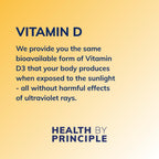 Health by Principle - Vitamina D3 - Apoyo Inmune, Salud Ósea y Cognitiva - Natural, Orgánico, Sin OGM, Sin Gluten - 100 Softgels