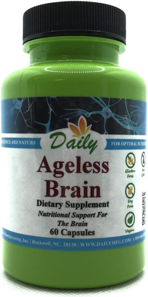 Daily Manufacturing Ageless Brain™ (Metilfolato, B12, Resveratrol, Luteína, Zeaxantina, Ashwagandha, Curcumina, Astaxantina e Inulina) - 60 Cápsulas