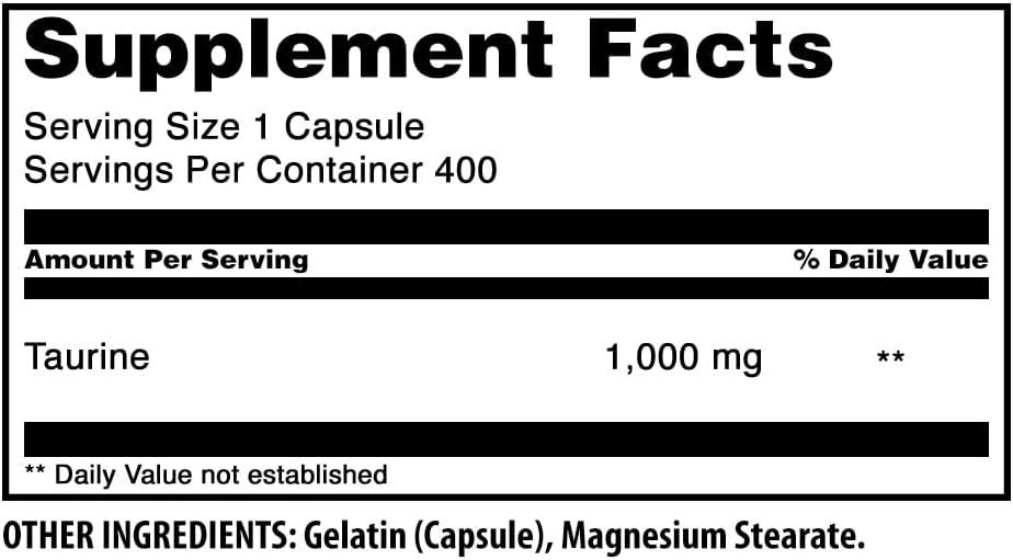 Amazing Formulas Taurina 1000 mg – Suplemento en Cápsulas – 400 Cápsulas