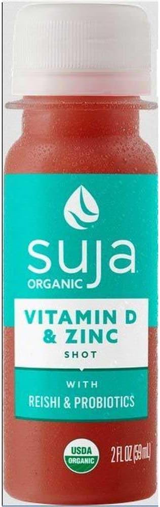 Suja Organic Shot de Vitamina D y Zinc - Apoyo Inmunológico con Reishi, Probióticos, Jengibre y Cúrcuma - 2 fl oz (Pack de 10)