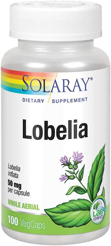 SOLARAY Lobelia Aerial 50mg con Jengibre - Apoyo Respiratorio y Bronquial - No Transgénico y Vegano - 100 Cápsulas