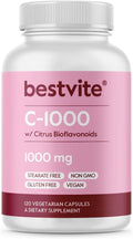 BESTVITE Vitamina C 1000 mg con Bioflavonoides Cítricos - 120 Cápsulas Vegetarianas - Vegano - Sin Gluten - No OGM