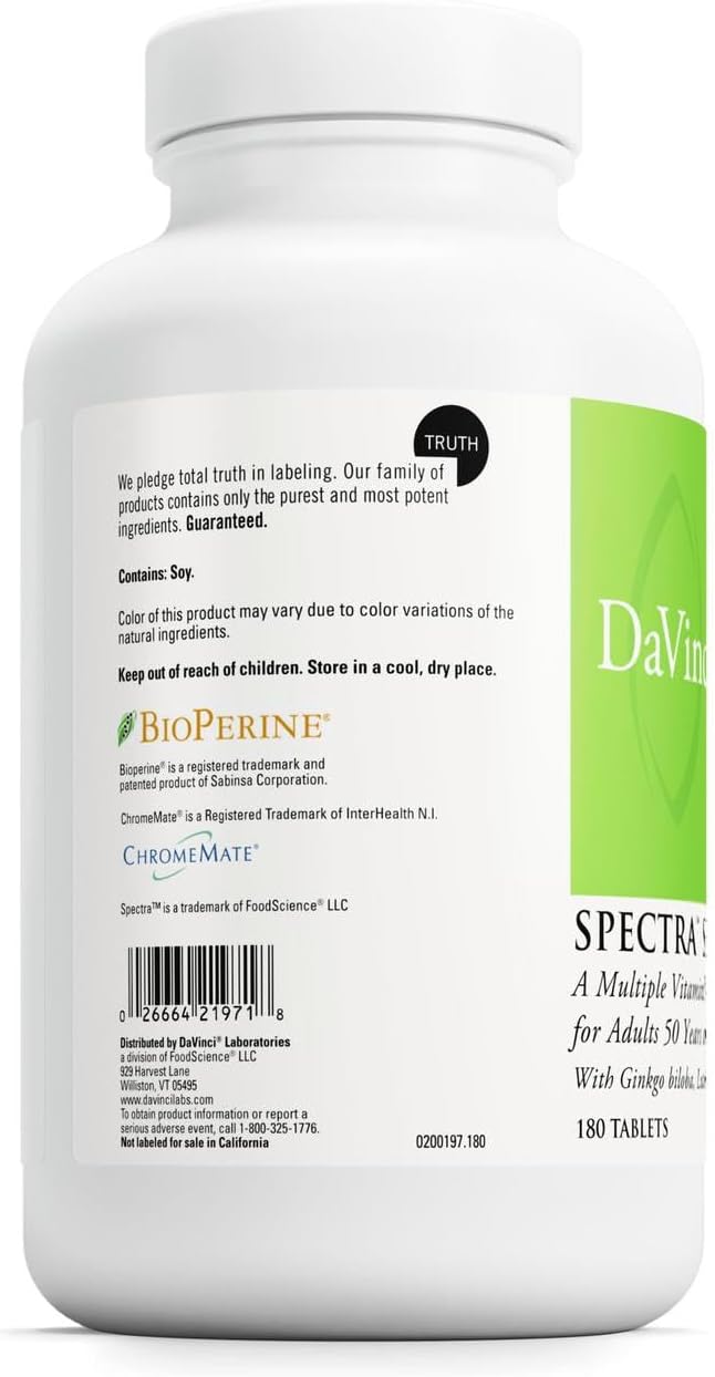 DAVINCI Labs Spectra Senior - Complemento alimenticio para apoyo cardiovascular, ocular y antioxidante - 180 cápsulas