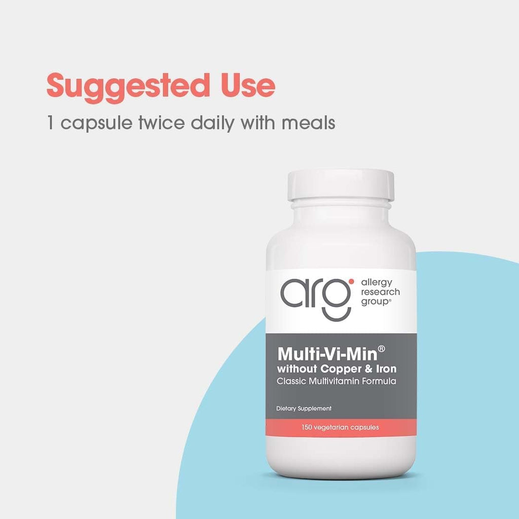 ARG Multi-Vi-Min Sin Cobre y Sin Hierro - Suplemento Multivitamínico y Mineral con Vitaminas B Activas y Metilfolato - 150 Cápsulas