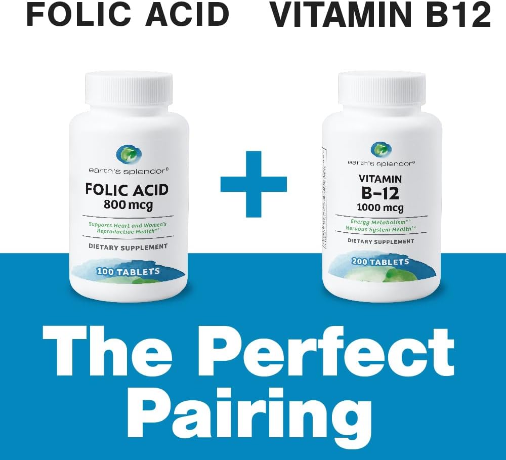 Ácido Fólico 800 mcg, 200 Comprimidos (Paquete de 2) - Earth's Splendor