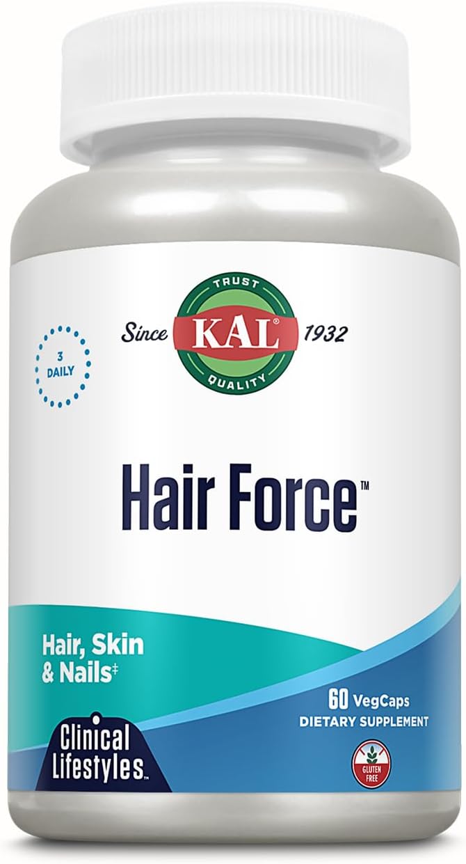 KAL Hair Force Suplemento para Cabello, Piel y Uñas - Biotina de Alta Potencia, Vitaminas C, E y B6 - 60 Cápsulas Vegetales