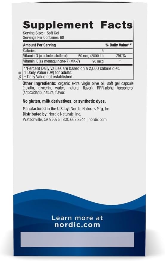 Nordic Naturals Vitamin D3 + K2, Sabor Naranja - 60 Cápsulas Blandas