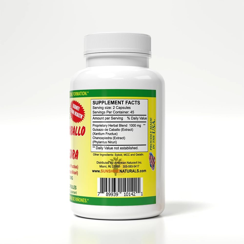 Sunshine Naturals Chanca Piedra con Guisazo de Caballo, 1000 mg, 90 Cápsulas