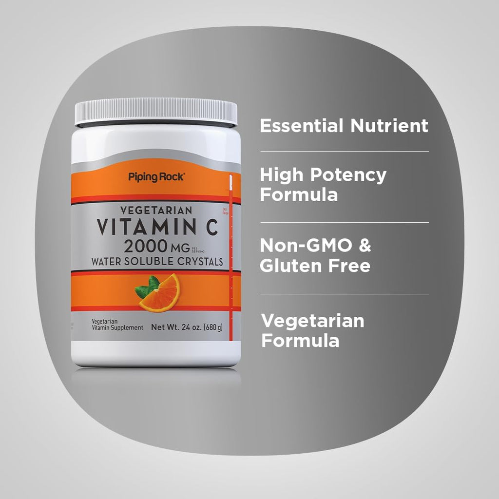 Piping Rock Vitamina C en Polvo, 2000mg por Porción, 680g - Ácido Ascórbico Puro