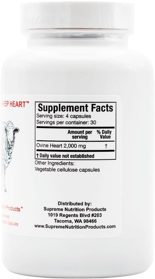 Supreme Nutrition Grass Fed Sheep Heart - 120 Cápsulas de Corazón Ovino Puro