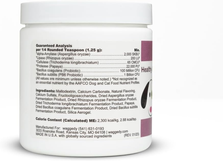 Waggedy Advanced Dog Probiotics Gut and Digestion Food Topper – Probiótico en polvo con enzimas digestivas y papaya – Probióticos suaves para perros de 6 semanas en adelante – Apoya el equilibrio intestinal, el confort y la salud inmunitaria