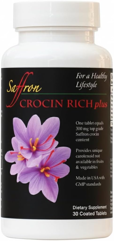 Crocin Rich Plus 25mg: Suplemento Cerebral de Alta Potencia con Crocina Pura y 7 Antioxidantes, 30 Comprimidos