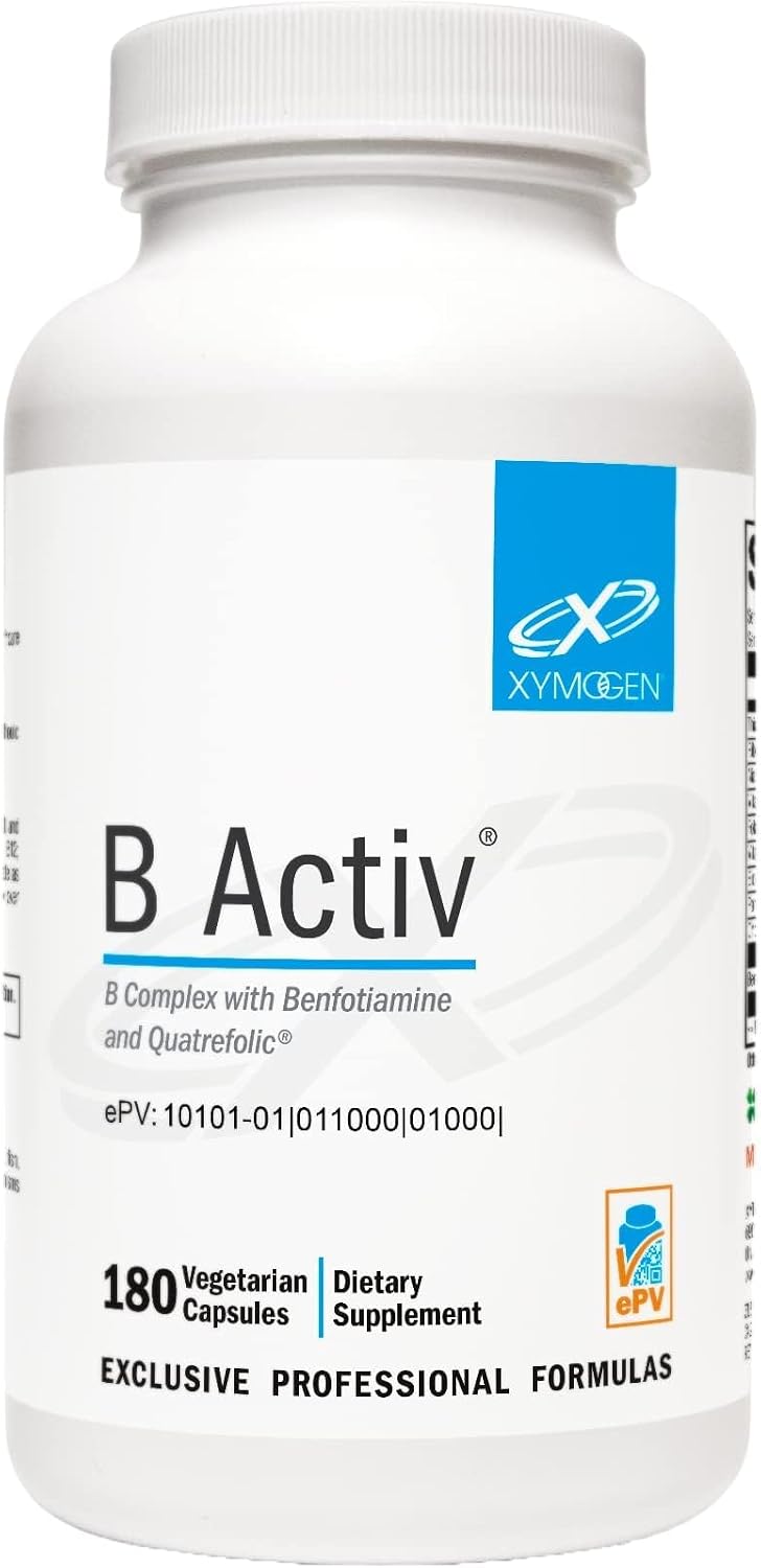 XYMOGEN B Activ - Complejo de vitaminas B para el metabolismo de carbohidratos - Apoya el sistema nervioso, la función adrenal e inmune - Sin gluten y vegetariano - 180 unidades (Envase de 1)