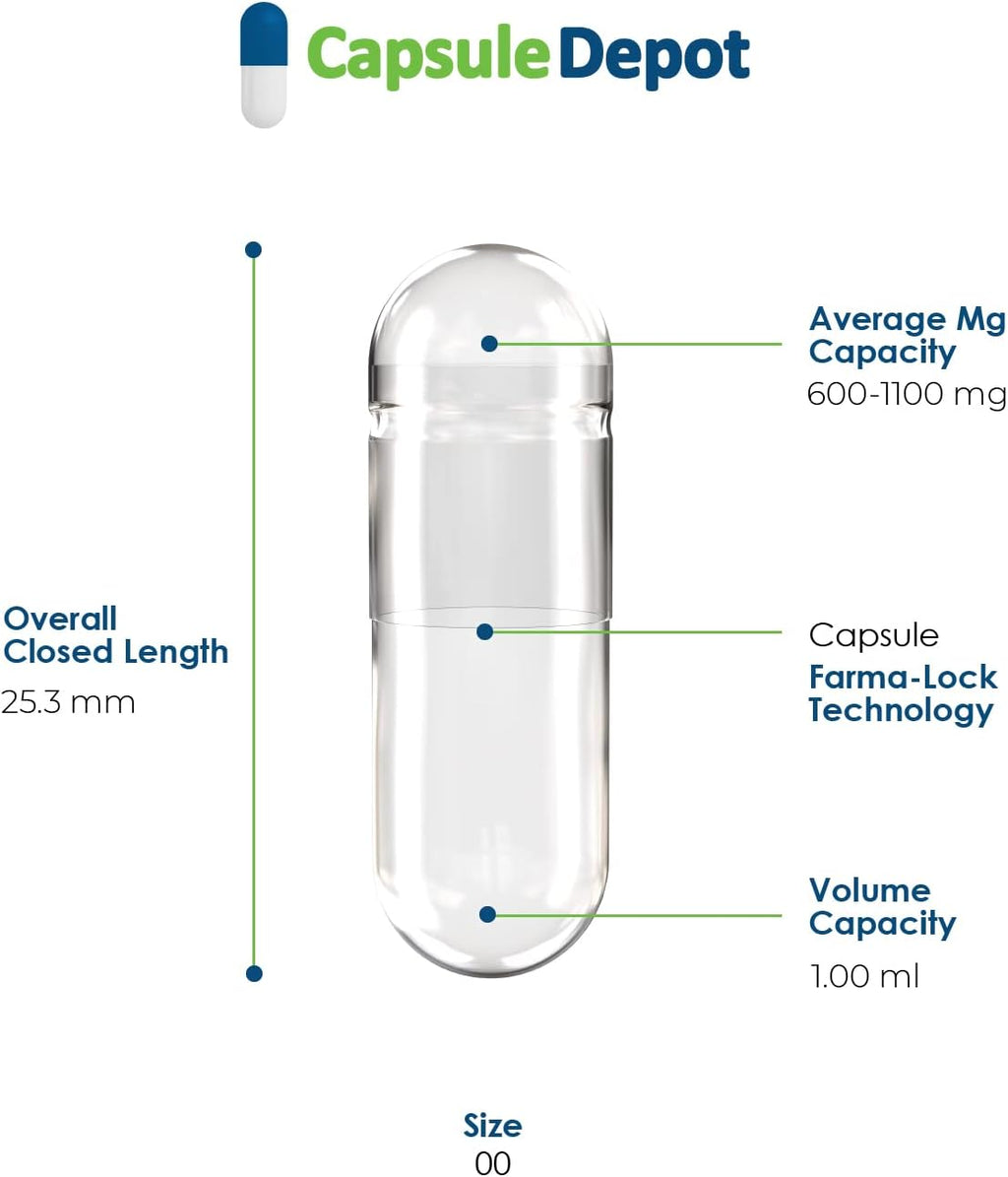 Cápsulas de gelatina vacías talla 00 - Capsule Depot - 1000 unidades