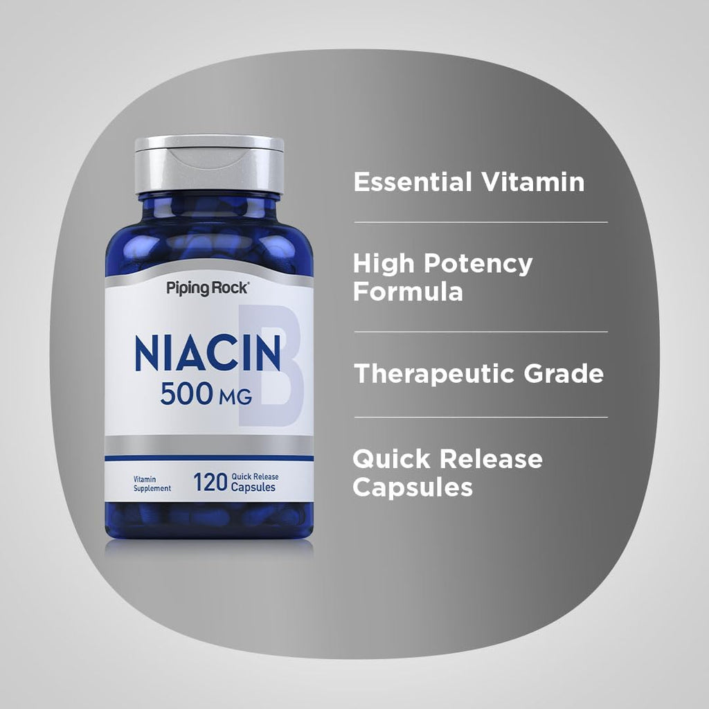 Piping Rock Niacina 500mg Flush, 120 Cápsulas