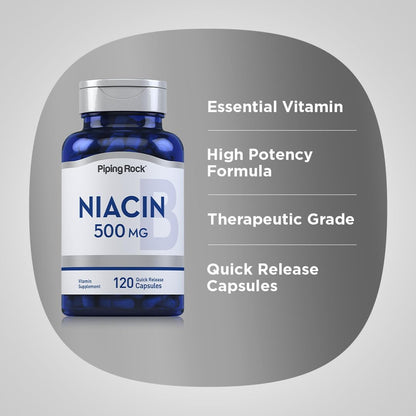 Piping Rock Niacina 500mg Flush, 120 Cápsulas – Image 4