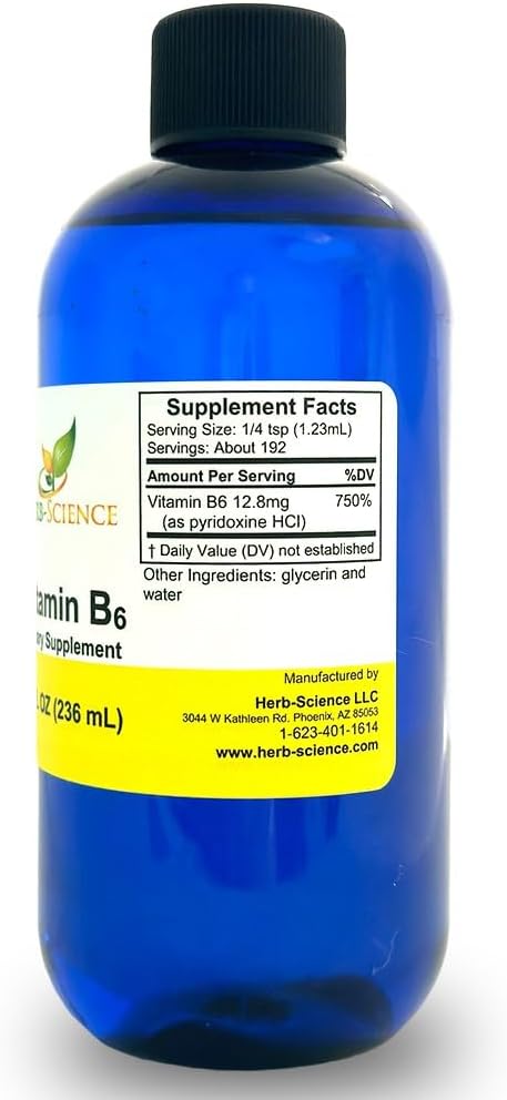 Herb-Science Gotas de Vitamina B6 Líquida 236 ml – Piridoxina de Alta Absorción para Energía, Estado de Ánimo y Sistema Nervioso – Vegano Sin Gluten Sin Alcohol