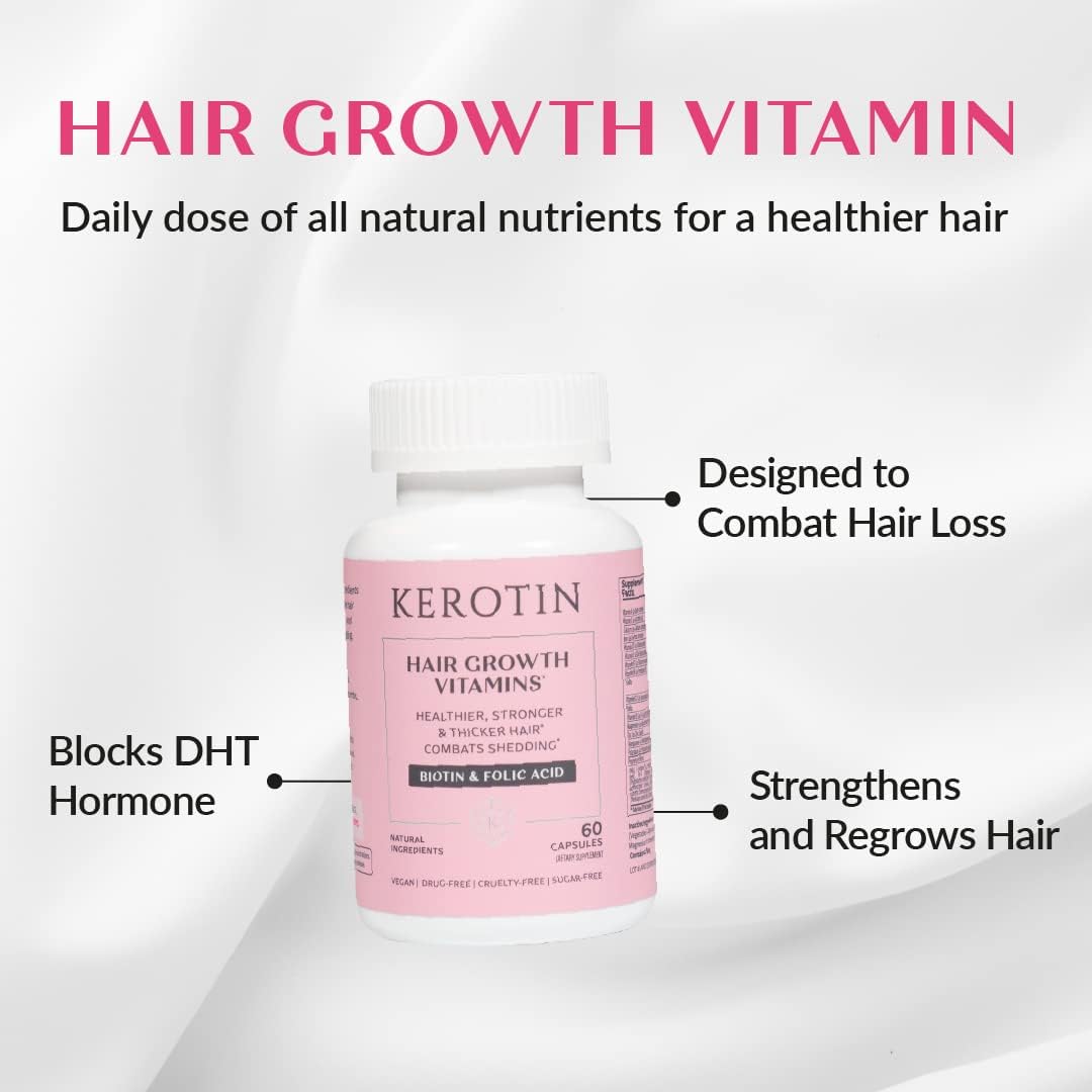 Kerotin Vitaminas para el Cabello con Biotina, Saw Palmetto y Vitamina D3 - 60 Cápsulas