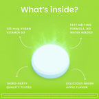 EZ Melts Vitamina D3 5000 IU Vegana - 90 Comprimidos Disolubles Sabor Manzana Verde - Sin Gluten, No-GMO
