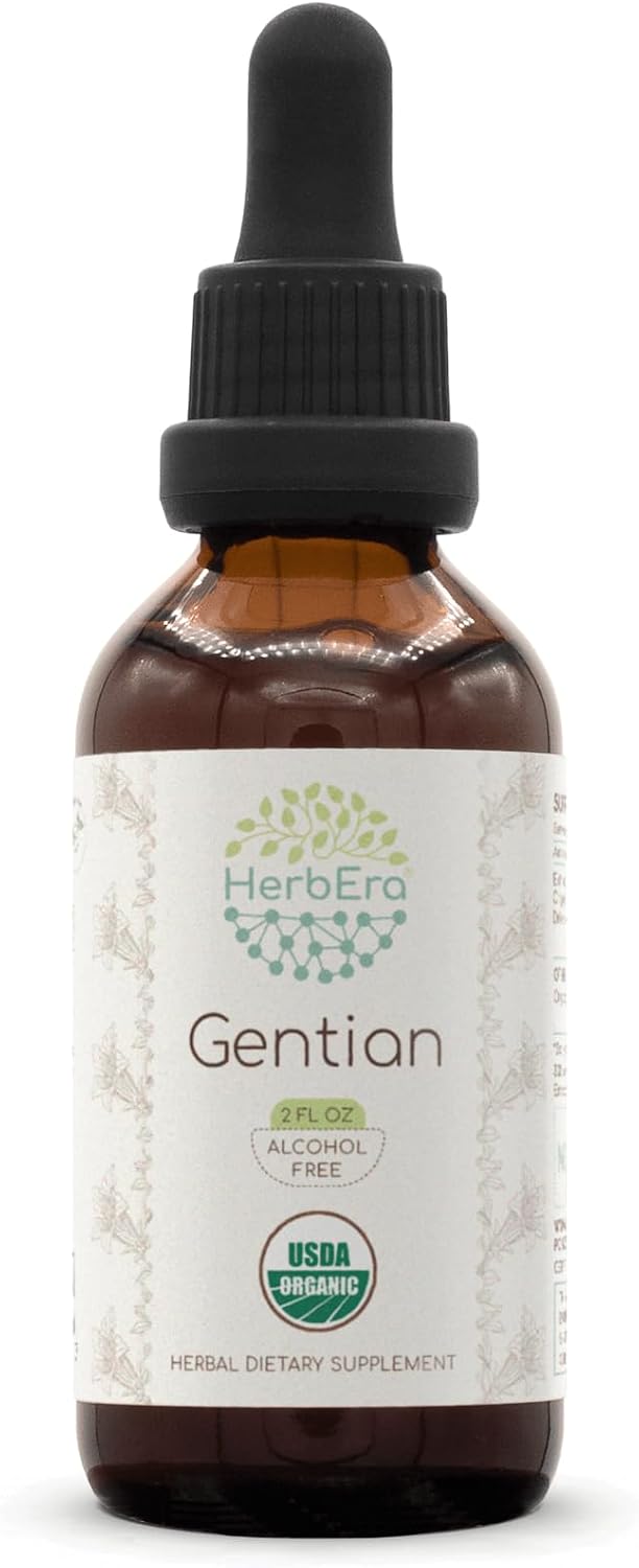 Gentian USDA Orgánico – Gotitas Amargas sin Alcohol para Bienestar Digestivo, Raíz Seca de Gentiana lutea, Vegano, Suplemento Herbal (60 ml)