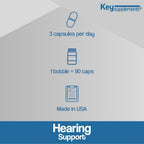 Key Supplements Hearing Support 90 Cápsulas, Alivio para el Tinnitus y Zumbidos
