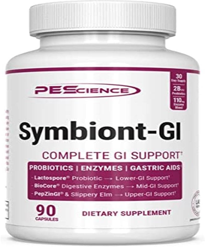 PEScience Symbiont-GI Cápsulas para la Salud Digestiva con Probiótico y Enzimas, 90 Cápsulas