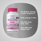 Piping Rock Vitaminas Prenatales con DHA | 60 Cápsulas Blandas | Multivitamínico con Hierro, Ácido Fólico, Omega 3 | Complejo Ultra | No Transgénico, Sin Gluten