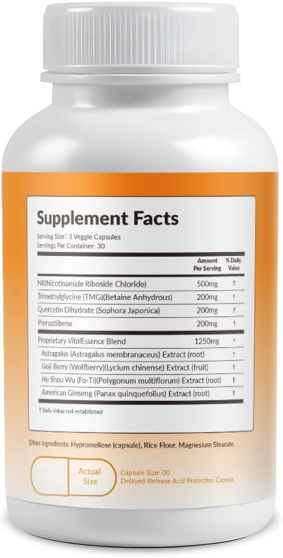 OPTINOURISH NAD+ Optimal - Suplemento NAD con NR 500mg, Pterostilbeno y Más - 90 Cápsulas