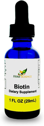 Herb-Science Biotina Líquida B7 – D-Biotina USP de Alta Absorción, Vegano, Sin Alcohol, Gotas Sublinguales, Sin Sabores Artificiales, Frasco de Vidrio Azul Cobalto - 30 ml