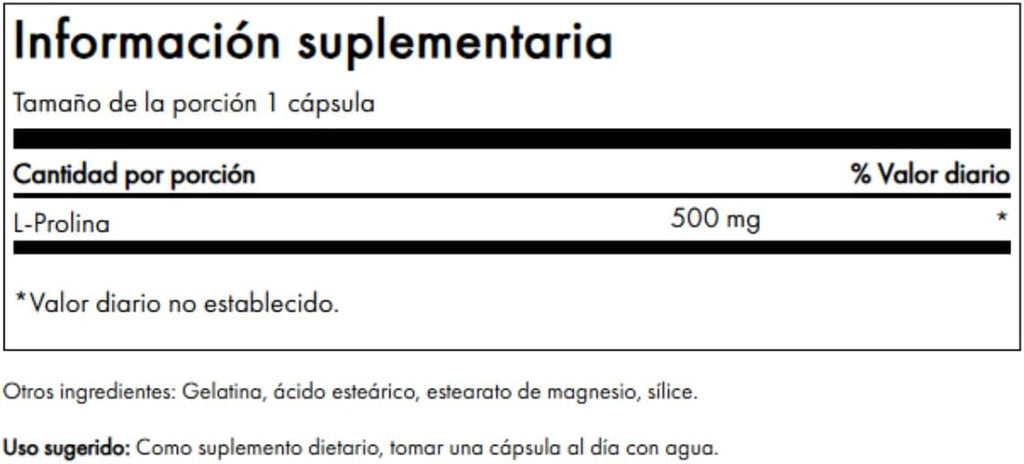 Swanson L-Prolina 500 mg - 100 Cápsulas