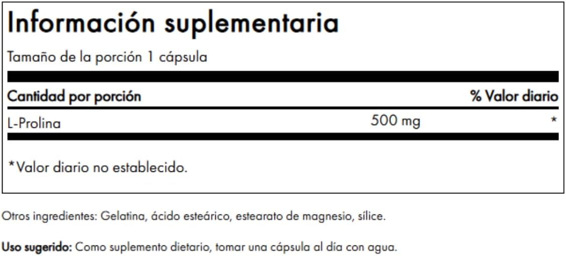 Swanson L-Prolina 500 mg - 100 Cápsulas
