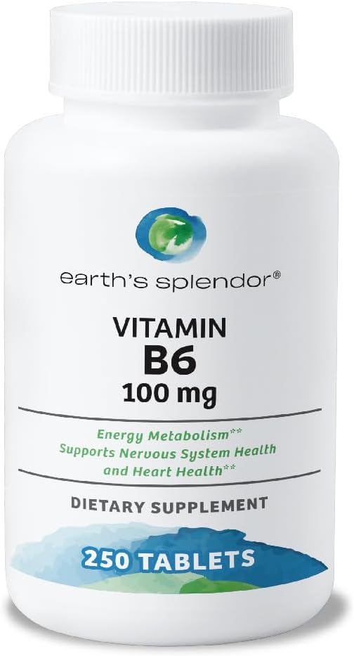 Earth's Splendor Vitamina B6 100 mg, 250 Comprimidos - Suplemento Energético
