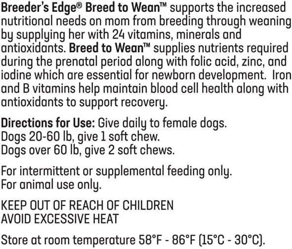 Breeder's Edge Breed to Wean, Multivitamínico Prenatal y Postnatal para Perros y Gatos, 100 Comprimidos