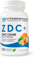 Vitaminerals® Z D C, Complejo de Zinc 50mg, Vitamina D3 250mcg, Vitamina C 500mg, con Jengibre, Lisina, Cúrcuma y Bioflavonoides - 120 Cápsulas Vegetarianas