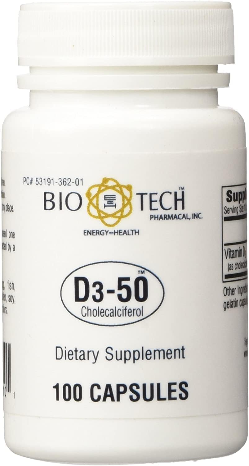 D3-50 50,000 UI - Bio-Tech Pharmacal - 100 Cápsulas - Pack de 2
