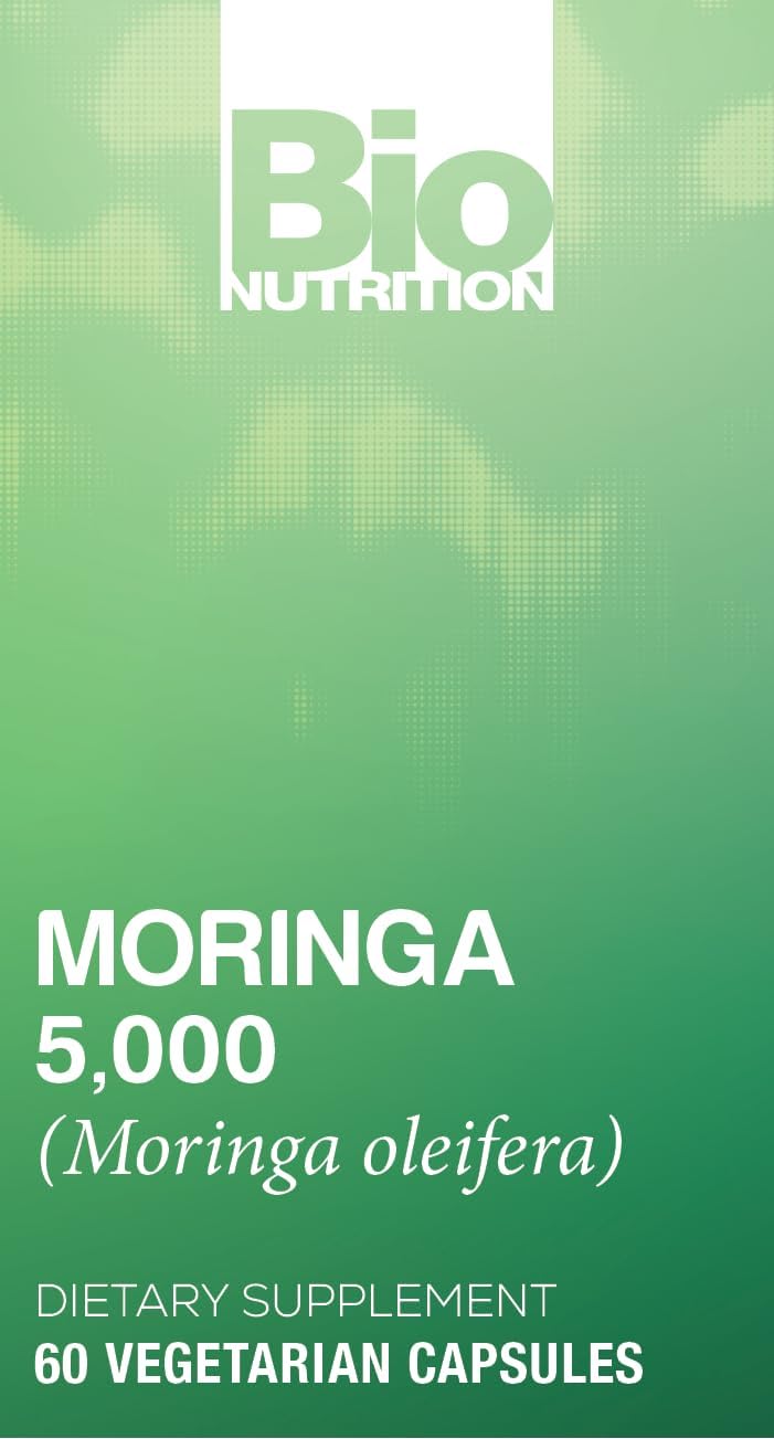 Bio Nutrition Moringa 5000mg 60 Vegetarian Capsules | Complete Green Superfood | Natural Multivitamin | Energy & Digestive Health