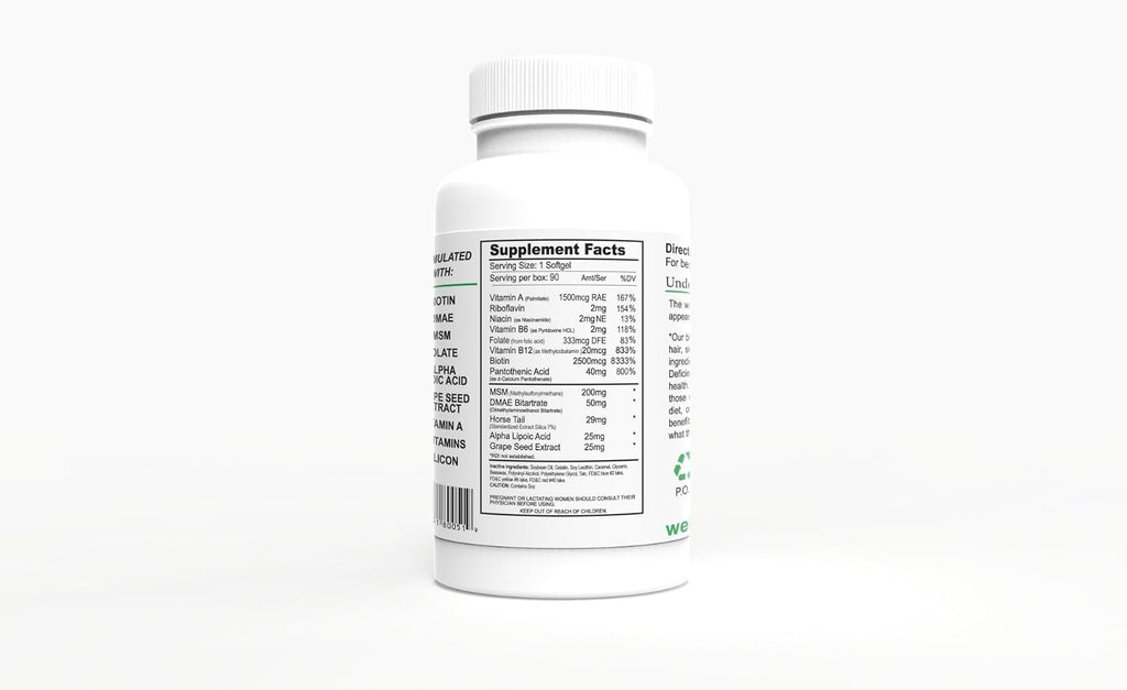 Wellgenix Purvana Suplemento para Cabello, Piel y Uñas, 2500mcg Biotina, MSM y Complejo B, 180 Cápsulas Blandas (2 Paquetes)