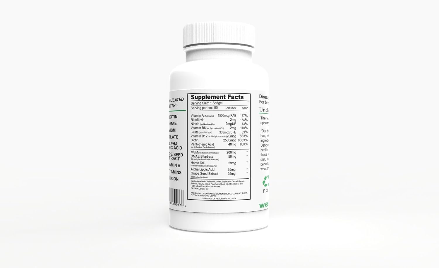 Wellgenix Purvana Suplemento para Cabello, Piel y Uñas, 2500mcg Biotina, MSM y Complejo B, 180 Cápsulas Blandas (2 Paquetes)