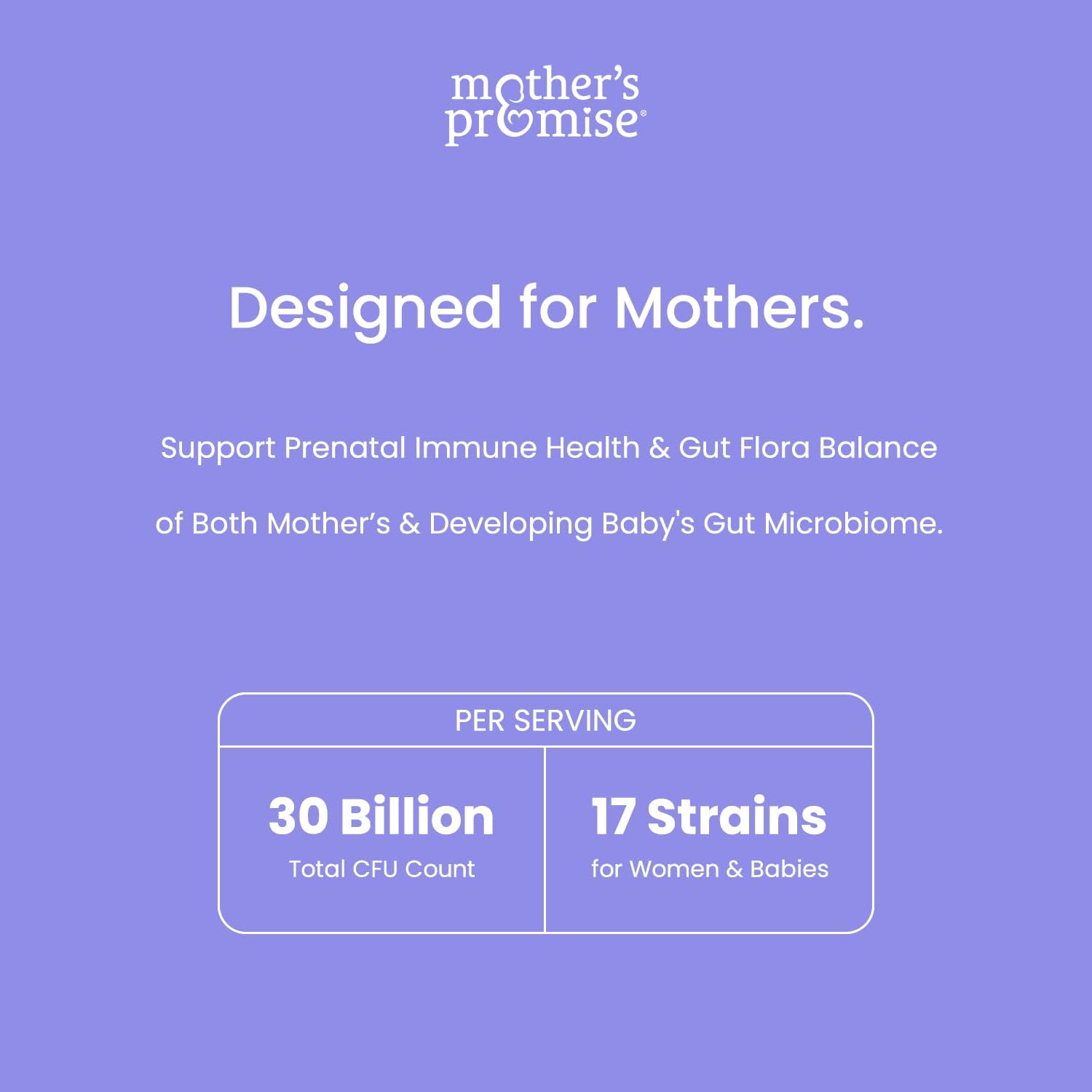 Probióticos Prenatales - 30B UFC, 17 Cepas + Prebióticos Orgánicos - Mother's Promise