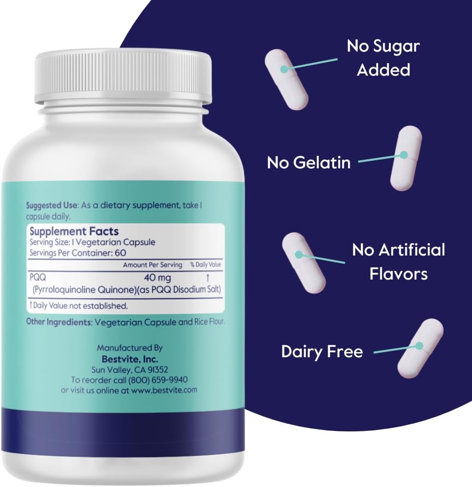 BESTVITE PQQ 40mg - 120 Cápsulas Vegetarianas