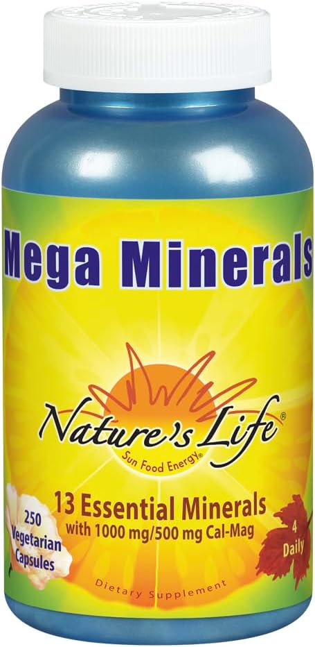 Nature's Life Mega Minerals Complex | Complejo Multimineral + Vitamina D | 250 Cápsulas Vegetales