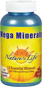 Nature's Life Mega Minerals Complex | Complejo Multimineral + Vitamina D | 250 Cápsulas Vegetales