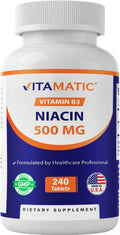 Vitamatic Niacina (Vitamina B3) 500mg, 240 Comprimidos - No OGM y Sin Gluten