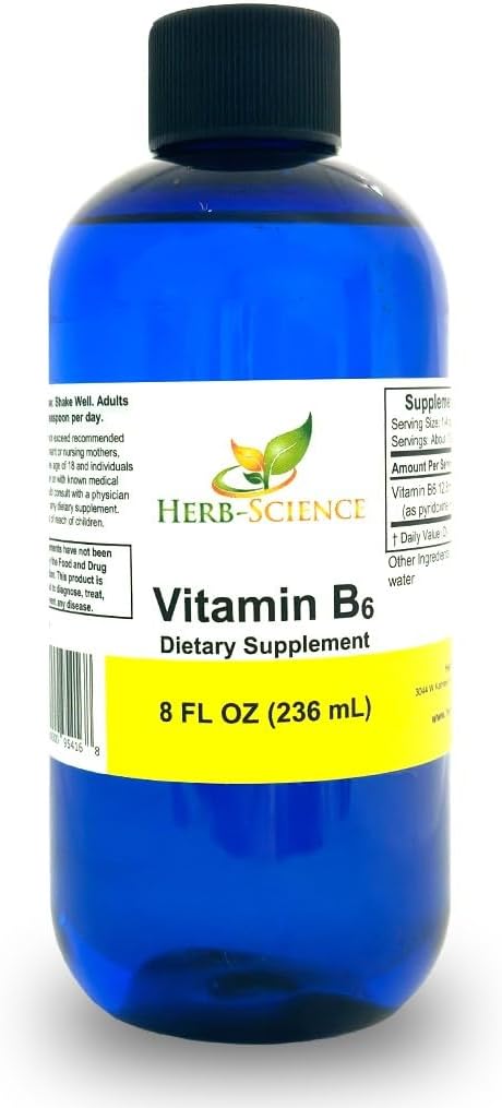 Herb-Science Gotas de Vitamina B6 Líquida 236 ml – Piridoxina de Alta Absorción para Energía, Estado de Ánimo y Sistema Nervioso – Vegano Sin Gluten Sin Alcohol