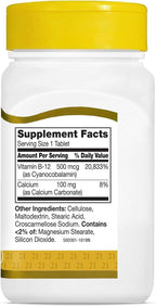21st Century Vitamina B12 500 mcg, 220 Comprimidos (2 Envases de 110)