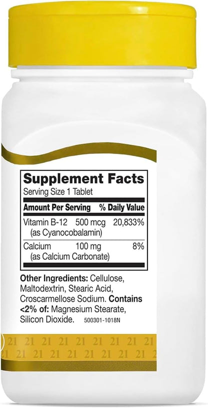 21st Century Vitamina B12 500 mcg, 220 Comprimidos (2 Envases de 110) – Image 2