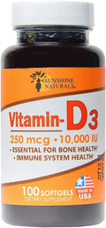 Sunshine Naturals Vitamina D3 10000 UI - 100 Cápsulas Blandas