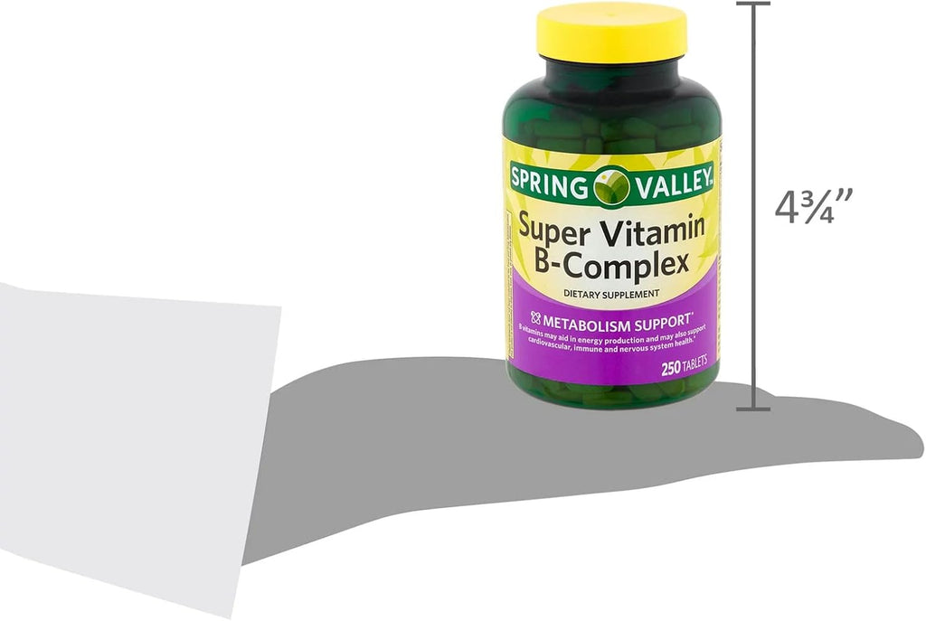 Spring Valley Super Complejo B con Vitamina C y Calcio - 250 Comprimidos + E-book Gratuito