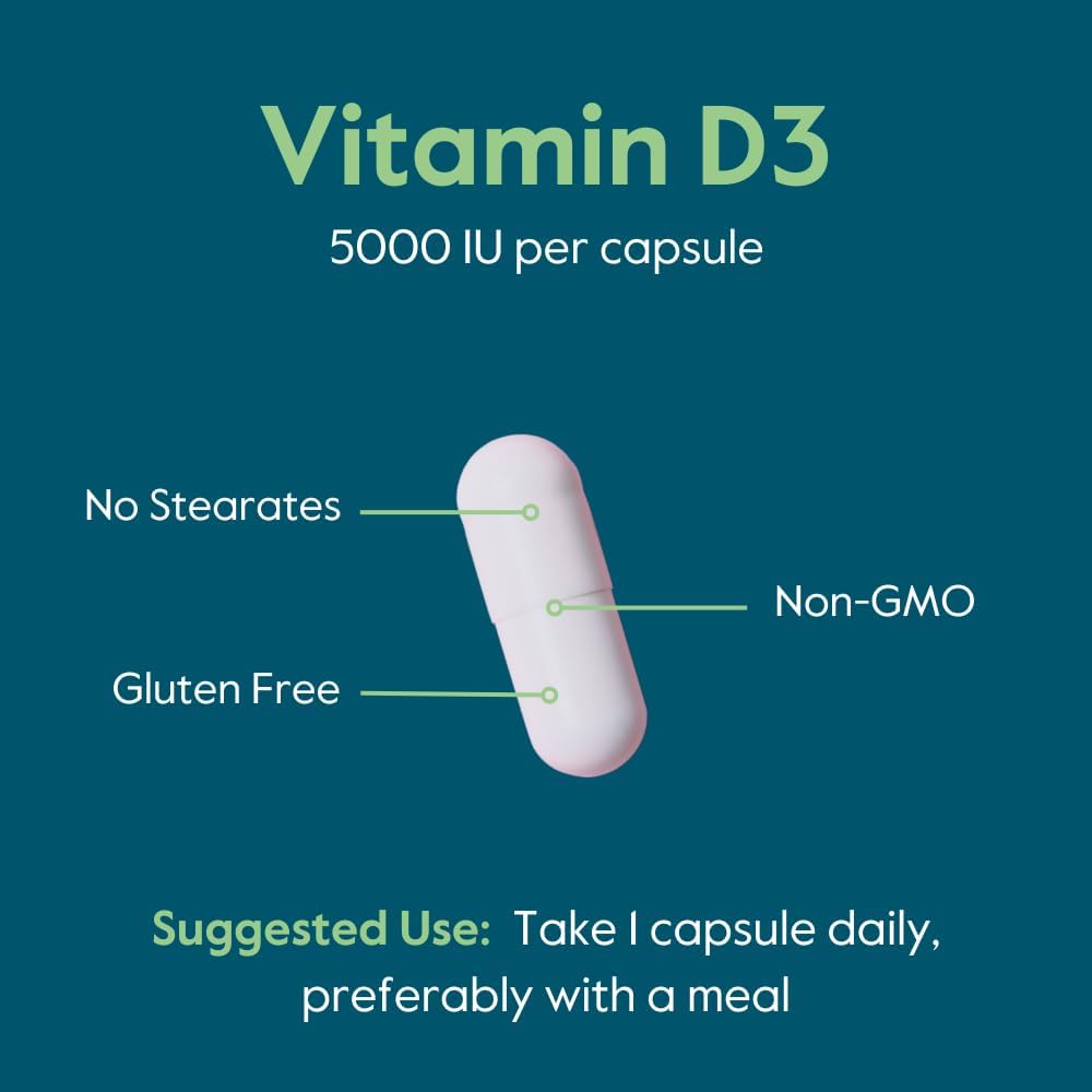 BESTVITE Vitamina D3 5000 UI (365 Cápsulas) - Sin Estearatos - No GMO - Sin Gluten